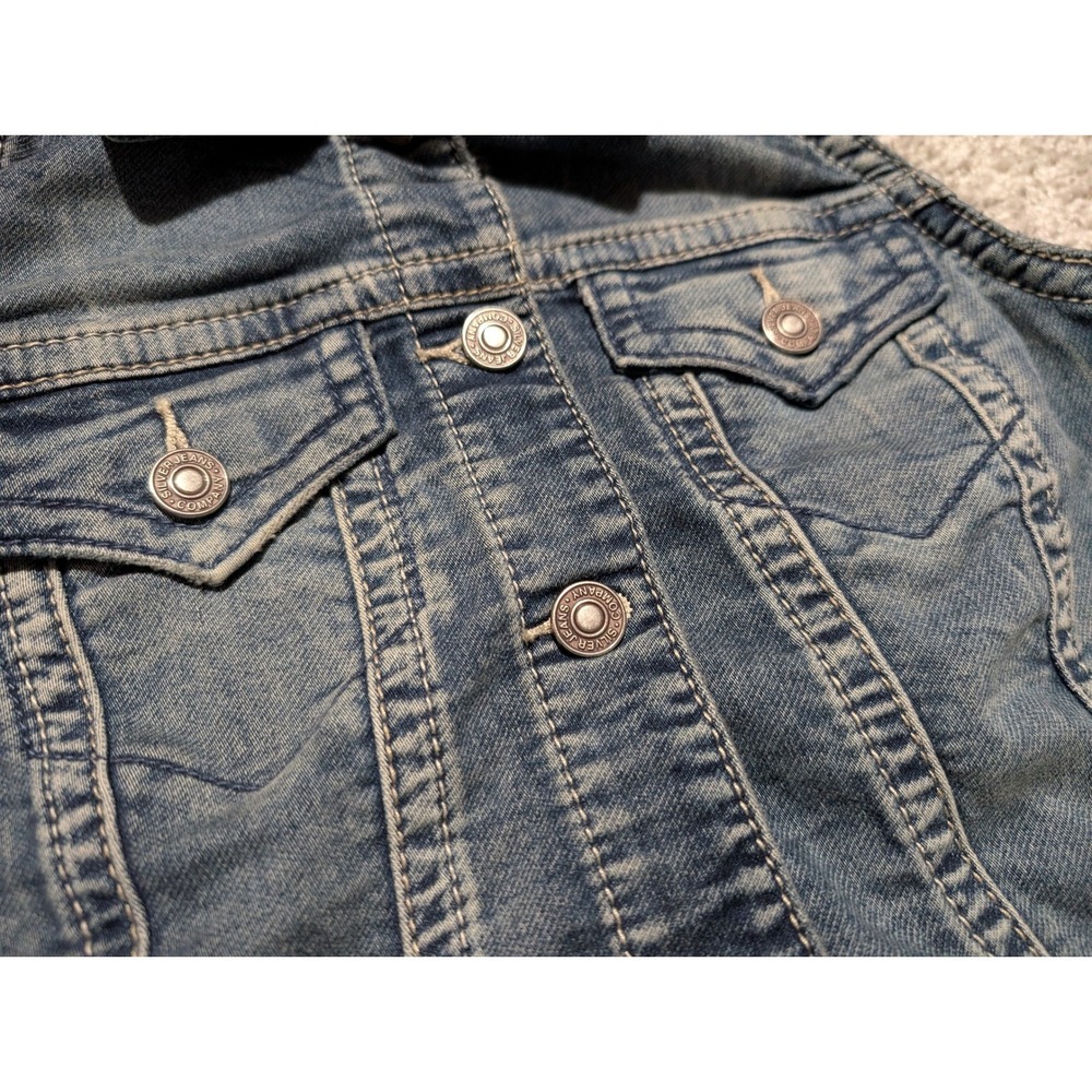 Silver Jeans Co Womens Medium Wash Denim Vest Blue Cropped Button Up L12VF0017 M - Picture 2 of 9